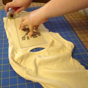 Working on a T-shirt quilt at Too Cool T-shirt Quilts