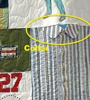 collar used in a T-shirt quilt. by Too Cool T-shirt Quilts