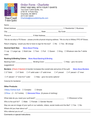 Order form Image for Too Cool T-shirt Quilts